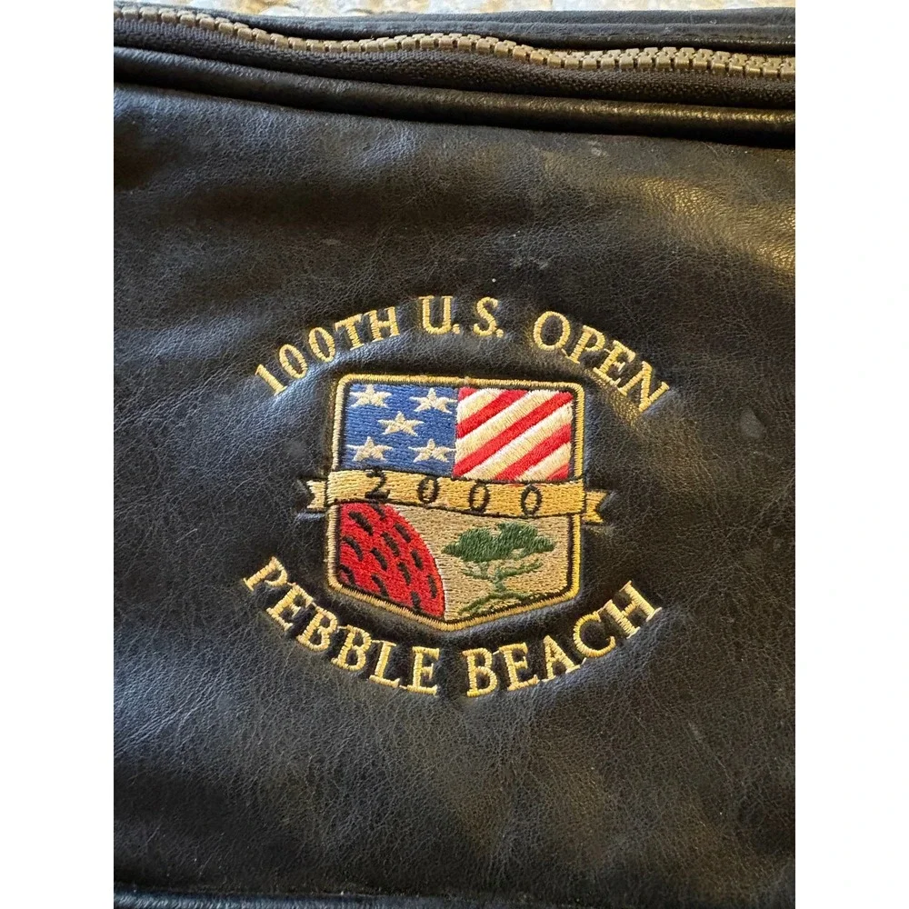 Pebble Beach Shoe Bag Mens OS Black Excellent 100th US Open 2000 Leather Plaid